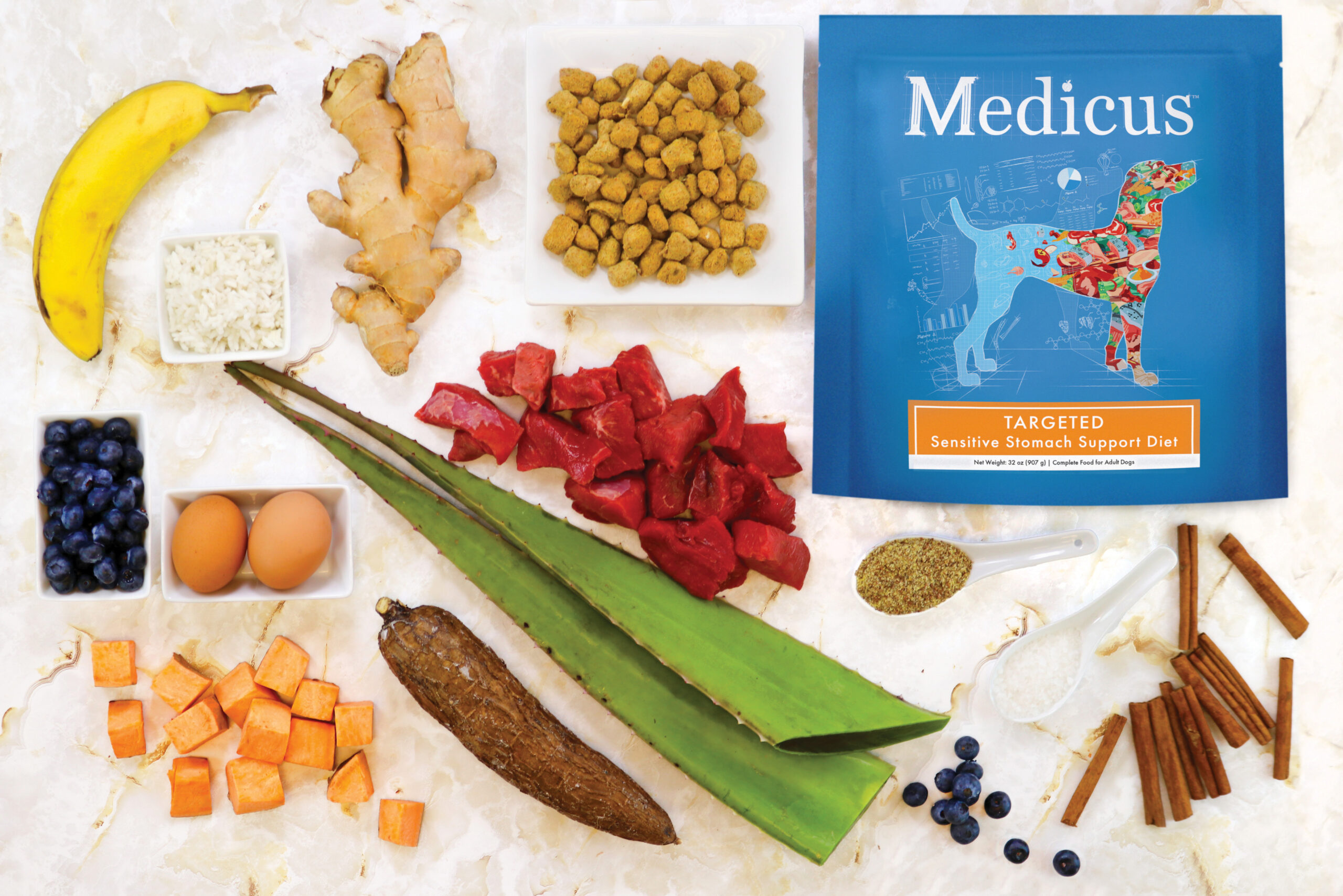 Medicus Ingredient Collage_DOG Sensitive Stomach